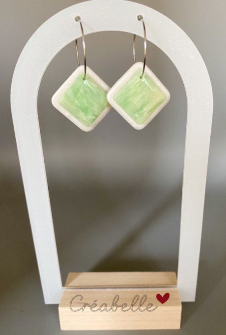 Anneaux & carré nacré / jade