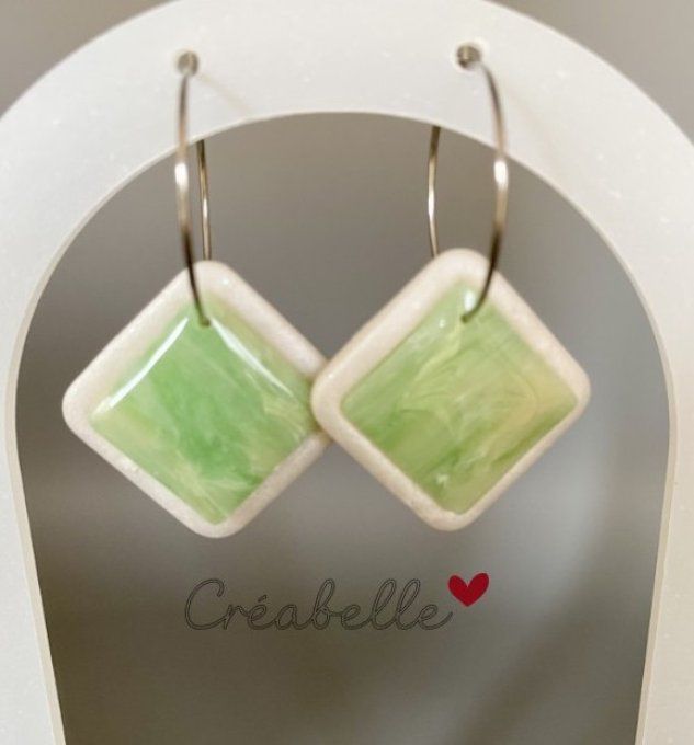 Anneaux & carré nacré / jade